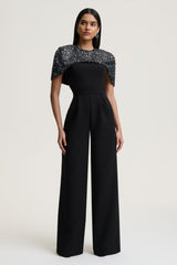 Eloriana | Black Hand-Embellished High-Neck Jumpsuit