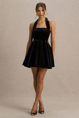 Mirage | Black Velvet Halter-Neck Mini Dress With Skater-Skirt
