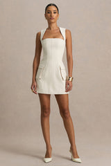 Mollie | Nude Square-Neck Tailored Micro Mini Dress