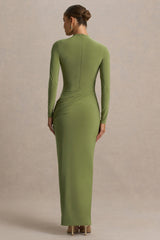Zephyra | Olive High-Neck Wrapped Maxi Dress