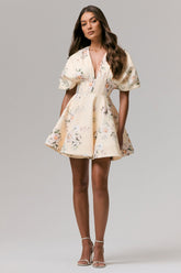 Delight | Lemon Print Plunge-Neck Ruffled Mini Dress