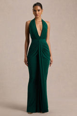 Lesley | Bottle Green Plunge-Neck Maxi Dress