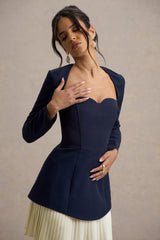 Lysette | Navy Sweetheart Long-Sleeve Stretch Mini Dress