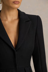 Kat | Black Plunge-Neck Tailored Mini Dress