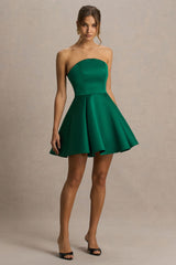 Fleur | Dark Green Satin Bandeau Mini Dress