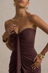 Ali | Warm Brown Sweetheart Ruched Wrap Maxi Dress