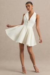 Kyla | White Plunge-Neck Mini Dress