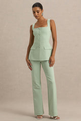 Aceline | Light Green Square-Neck Tailored Jumpsuit