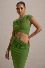 Pia | Green Short-Sleeve Maxi Dress With Cut-Out