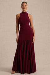 Tasmin | Burgundy High-Neck Maxi Dress With Drop-Waist