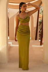 Rosita | Khaki Ruched Maxi Skirt