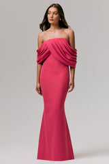 Serene | Hot Pink Draped Bardot Maxi Dress