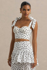 Lumen | White Polka Dot Corset Sweetheart Top With Bow Straps