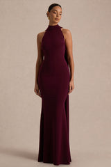 Cordy | Burgundy High-Neck Maxi Dress With Scarf-Detail