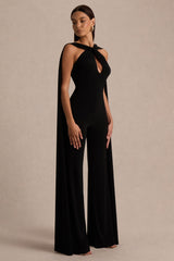 Mindy | Black Twist Halter-Neck Jumpsuit With Cape