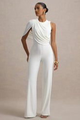 Opulence | White Jumpsuit With Cape Sleeve and Draped Details