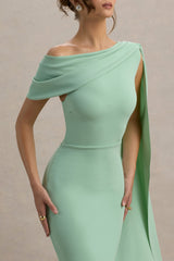 Niamh | Sage Asymmetric Midi Dress With Drape