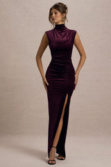 Abilene | Port Velvet High-Neck Split Maxi Dress