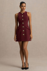 Belony | Dark Plum Crew-Neck Mini Dress With Button Detailing