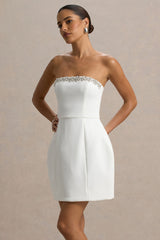 Bobbie | White Embellished Bandeau Mini Dress