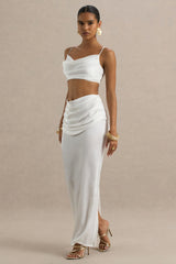 Rosita | White Ruched Maxi Skirt
