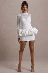 Antheia | White Lace Long-Sleeve Peplum Mini Dress