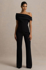 Alexandra | Black Asymmetric-Neck Draped Jumpsuit