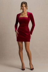 Irresistible | Burgundy Velvet Square-Neck Mini Dress