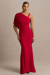 Sylvie | Red Asymmetric-Neck Maxi Dress