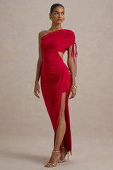 Trance | Red Asymmetric Maxi Dress With Split