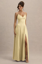 Jonas | Lemon Plunge-Neck Maxi Dress With Cami Straps