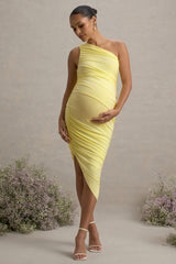Late Night | Lemon Maternity Ruched One Shoulder Midi Dress