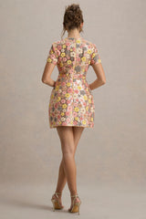 Eira | Pastel Floral Print Embellished Mini Dress