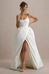 Infinite | White Strappy Maxi Dress With Volume High-Low Skirt