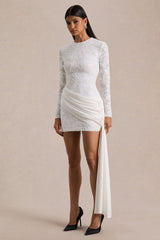 Florecita | White Embellished Lace Mini Dress With Sash Detail