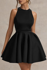 Waverly | Black Racer-Neck Sleeveless Skater Mini Dress