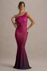 Exotic | Berry Ombre Twisted Asymmetric Maxi Dress