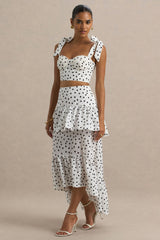 Emry | White Polka Dot High-Waist Maxi Skirt With Ruffle Detail