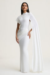 Tropic | White High-Neck Maxi With Long Cape Sleeve