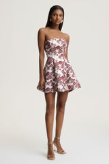 Federica | Burgundy And Gold Jacquard Bandeau A-Line Mini Dress