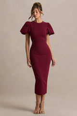 Dakota | Burgundy Puff-Sleeve Midi Dress