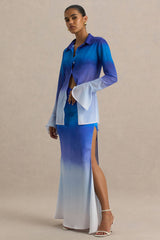 Serita | Blue Ombre Satin Split Maxi Skirt