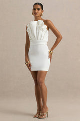 Pastoral | White Ruffled Asymmetric-Neck Mini Dress