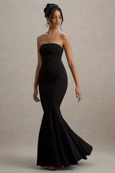 Angela | Black Bandeau Fishtail Maxi Dress