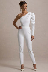 San Jose | White One-Shoulder Puff-Sleeve Jumpsuit