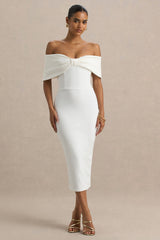 Bayshore | White Bow Bardot Midi Dress