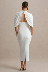 Augustina | White Maternity Midi Dress With Cape