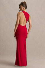 Neile | Red Crew-Neck Maxi Dress With Cut-Out and Sash Details