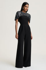 Eloriana | Black Hand-Embellished High-Neck Jumpsuit