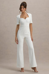 Simone | White Sweetheart Short-Sleeve Wide-Leg Jumpsuit